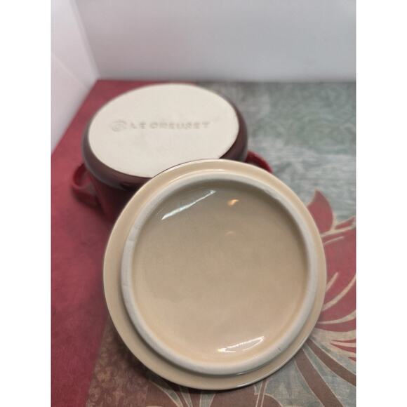 Le Creuset Mini Petite Round Cocottee Cerise Stoneware Red Pot With Lid Perfect - Picture 5 of 7